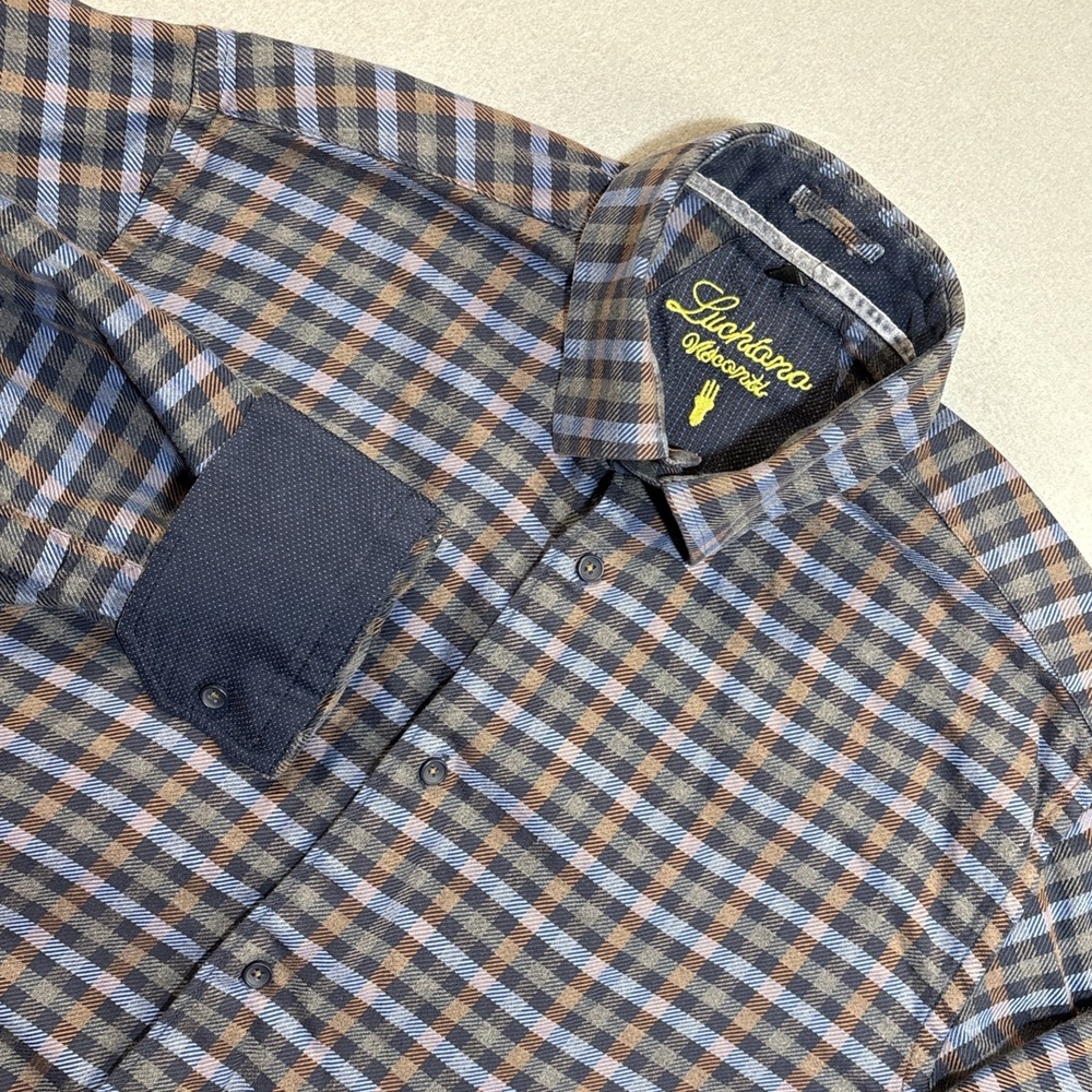Mens Luchiano Visconti Shirt Med Plaid Flannel Button Down "My Favorite Garment"